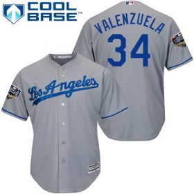 Wholesale Cheap Dodgers #34 Fernando Valenzuela Grey Cool Base 2018 World Series Stitched Youth MLB Jersey