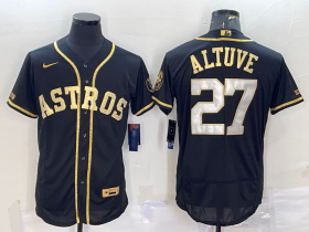 Wholesale Cheap Men\'s Houston Astros #27 Jose Altuve Black Gold Flex Base Stitched Jersey