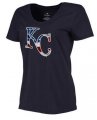 Wholesale Cheap Women's Kansas City Royals USA Flag Fashion T-Shirt Navy Blue