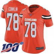 Wholesale Cheap Nike Browns #78 Jack Conklin Orange Alternate Women's Stitched NFL 100th Season Vapor Untouchable Limited Jersey