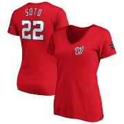 Wholesale Cheap Washington Nationals #22 Juan Soto Majestic Women's 2019 World Series Champions Name & Number V-Neck T-Shirt Red
