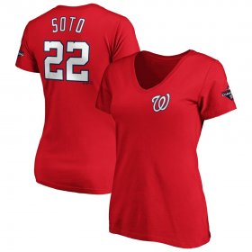 Wholesale Cheap Washington Nationals #22 Juan Soto Majestic Women\'s 2019 World Series Champions Name & Number V-Neck T-Shirt Red
