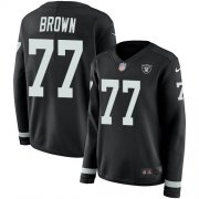 Wholesale Cheap Nike Raiders #77 Trent Brown Black Team Color Women's Stitched NFL Limited Therma Long Sleeve Jersey