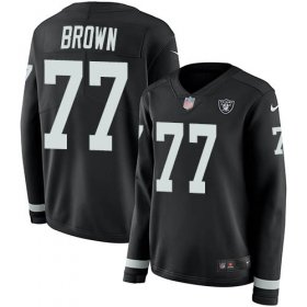 Wholesale Cheap Nike Raiders #77 Trent Brown Black Team Color Women\'s Stitched NFL Limited Therma Long Sleeve Jersey