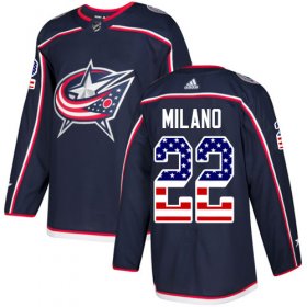Wholesale Cheap Adidas Blue Jackets #22 Sonny Milano Navy Blue Home Authentic USA Flag Stitched NHL Jersey