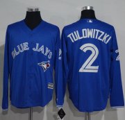 Wholesale Cheap Blue Jays #2 Troy Tulowitzki Blue New Cool Base Long Sleeve Stitched MLB Jersey