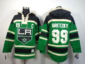 Wholesale Cheap Kings #99 Wayne Gretzky Green St. Patrick\'s Day McNary Lace Hoodie Stitched NHL Jersey