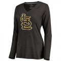 Wholesale Cheap Women's St.Louis Cardinals Gold Collection Long Sleeve V-Neck Tri-Blend T-Shirt Black