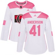 Wholesale Cheap Adidas Senators #41 Craig Anderson White/Pink Authentic Fashion Women's Stitched NHL Jersey