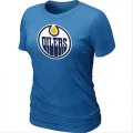 Wholesale Cheap Women's NHL Edmonton Oilers Big & Tall Logo T-Shirt Light Blue
