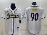 Wholesale Cheap Men's Pittsburgh Steelers #90 TJ Watt White With Patch Cool Base Stitched Baseball Jersey