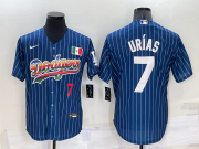 Wholesale Cheap Men's Los Angeles Dodgers #7 Julio Urias Number Rainbow Blue Red Pinstripe Mexico Cool Base Nike Jersey