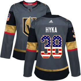 Wholesale Cheap Adidas Golden Knights #38 Tomas Hyka Grey Home Authentic USA Flag Women\'s Stitched NHL Jersey