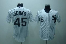 Wholesale Cheap White Sox #45 Bobby Jenks Stitched White Black Strip MLB Jersey