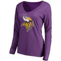Wholesale Cheap Women's Minnesota Vikings Pro Line Primary Team Logo Slim Fit Long Sleeve T-Shirt Purple