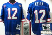 Wholesale Cheap Mitchell And Ness Autographed Bills #12 Jim Kelly Blue(35th) Stitched Throwback NFL Jersey