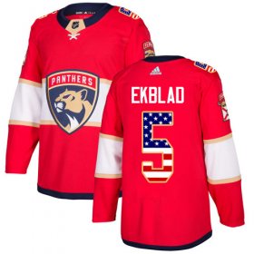 Wholesale Cheap Adidas Panthers #5 Aaron Ekblad Red Home Authentic USA Flag Stitched NHL Jersey