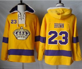Wholesale Cheap Kings #23 Dustin Brown Gold Sawyer Hooded Sweatshirt Stitched NHL Jersey