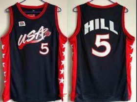 Wholesale Cheap 1996 Olympics Team USA Men\'s #5 Grant Hill Navy Blue Stitched Basketball Swingman Jersey
