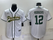Wholesale Men's Green Bay Packers #12 Aaron Rodgers White Stitched MLB Cool Base Nike Baseball Jersey