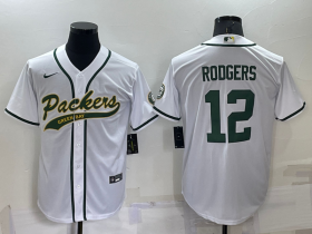 Wholesale Men\'s Green Bay Packers #12 Aaron Rodgers White Stitched MLB Cool Base Nike Baseball Jersey