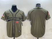 Wholesale Cheap Men's Tampa Bay Buccaneers Blank Olive Salute to Service Cool Base Stitched Baseball Jersey