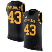 Wholesale Cheap Nike Steelers #43 Troy Polamalu Black Team Color Men's Stitched NFL Limited Rush Tank Top Jersey