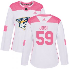 Wholesale Cheap Adidas Predators #59 Roman Josi White/Pink Authentic Fashion Women\'s Stitched NHL Jersey