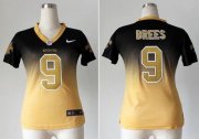 Wholesale Cheap Nike Saints #9 Drew Brees Black/Gold Women's Stitched NFL Elite Fadeaway Fashion Jersey