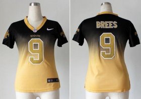 Wholesale Cheap Nike Saints #9 Drew Brees Black/Gold Women\'s Stitched NFL Elite Fadeaway Fashion Jersey