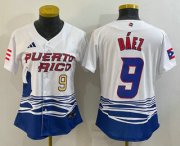 Cheap Women's Puerto Rico Baseball #9 Javier Baez Number White 2023 World Baseball Classic Stitched Jerseys