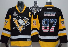 Wholesale Cheap Penguins #87 Sidney Crosby Black Alternate USA Flag Fashion 2017 Stanley Cup Finals Champions Stitched NHL Jersey