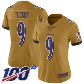 Wholesale Cheap Nike Ravens #9 Justin Tucker Gold Women\'s Stitched NFL Limited Inverted Legend 100th Season Jersey