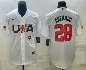 Cheap Men\'s USA Baseball #28 Nolan Arenado 2023 White World Baseball Classic Replica Stitched Jerseys
