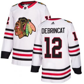 Wholesale Cheap Adidas Blackhawks #12 Alex DeBrincat White Road Authentic Stitched Youth NHL Jersey
