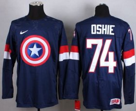 Wholesale Cheap Olympic Team USA #74 T. J. Oshie Navy Blue Captain America Fashion Stitched NHL Jersey