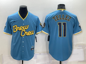 Wholesale Cheap Men\'s Milwaukee Brewers #11 Rowdy Tellez Blue 2022 City Connect Cool Base Stitched Jersey