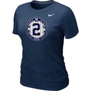 Wholesale Cheap Women's Nike New York Yankees #2 Derek Jeter Official Final Season Commemorative Logo Blended T-Shirt Dark Blue