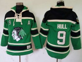Wholesale Cheap Blackhawks #9 Bobby Hull Green St. Patrick\'s Day McNary Lace Hoodie Stitched NHL Jersey