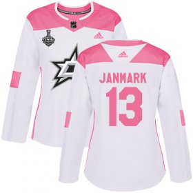 Cheap Adidas Stars #13 Mattias Janmark White/Pink Authentic Fashion Women\'s 2020 Stanley Cup Final Stitched NHL Jersey