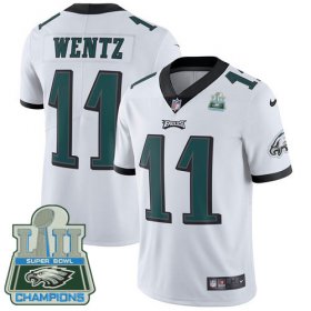 Wholesale Cheap Nike Eagles #11 Carson Wentz White Super Bowl LII Champions Men\'s Stitched NFL Vapor Untouchable Limited Jersey
