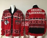 Wholesale Cheap Men's Chicago Blackhawks Red Ugly Sweater Cardigan