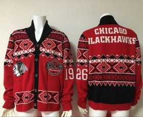 Wholesale Cheap Men\'s Chicago Blackhawks Red Ugly Sweater Cardigan