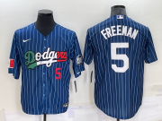 Wholesale Cheap Mens Los Angeles Dodgers #5 Freddie Freeman Number Navy Blue Pinstripe 2020 World Series Cool Base Nike Jersey