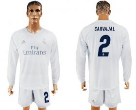 Wholesale Cheap Real Madrid #2 Carvajal Marine Environmental Protection Home Long Sleeves Soccer Club Jersey