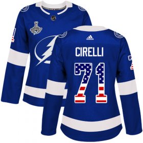 Cheap Adidas Lightning #71 Anthony Cirelli Blue Home Authentic USA Flag Women\'s 2020 Stanley Cup Champions Stitched NHL Jersey