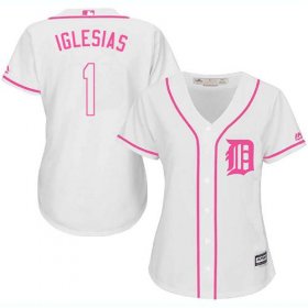 Wholesale Cheap Tigers #1 Jose Iglesias White/Pink Fashion Women\'s Stitched MLB Jersey