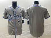 Cheap Men's Los Angeles Dodgers Grey Blank With Patch Cool Base Stitched Baseball Jersey