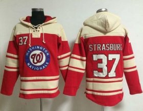 Wholesale Cheap Nationals #37 Stephen Strasburg Red Sawyer Hooded Sweatshirt MLB Hoodie