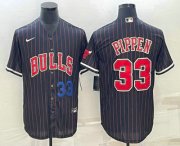 Cheap Men's Chicago Bulls #33 Scottie Pippen Number Black With Patch Cool Base Stitched Baseball Jersey